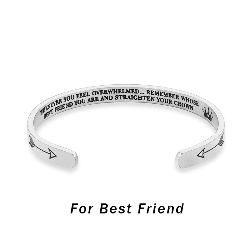 KarmaRipple's Inspirational Bracelets Personalized Gift for Her Him Engraved Mantra Cuff Bangle Crown Jewelry p15