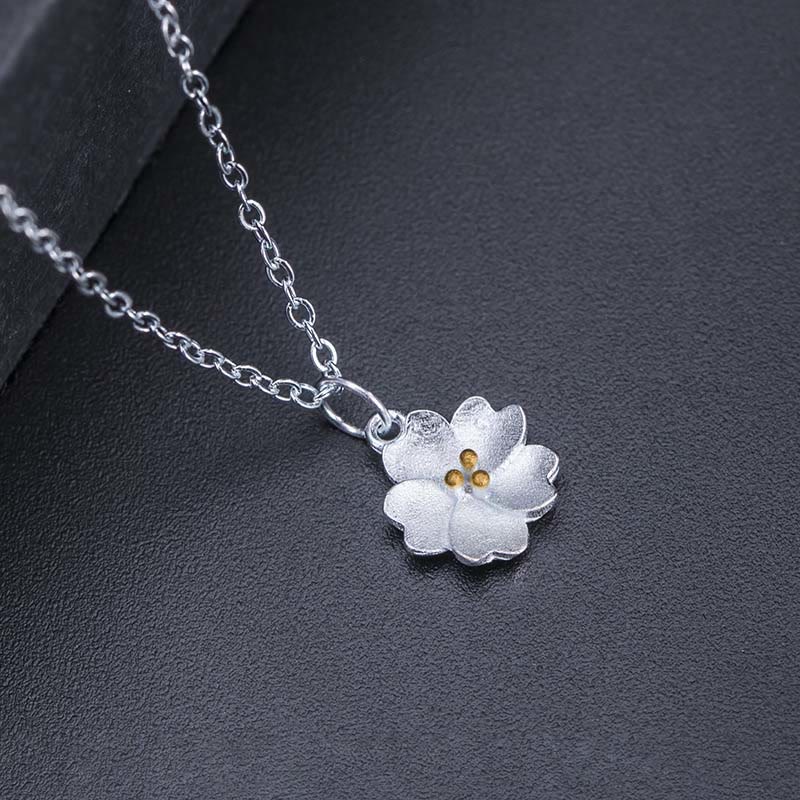 KarmaRipple's 925 Sterling Silver Cherry Blossom Flower Blessing Pendant Necklace p2