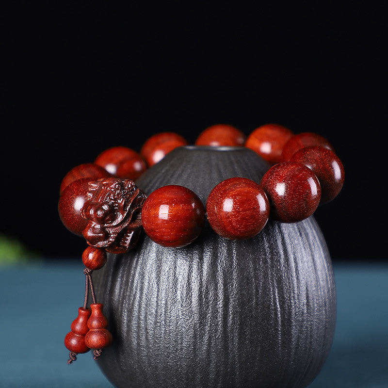 KarmaRipple's Rosewood Green Sandalwood Small Leaf Red Sandalwood Agarwood Dragon Carved Protection Bracelet p16