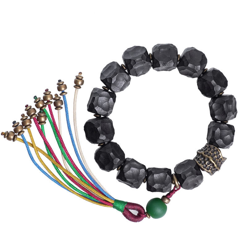 KarmaRipple's Tibet Ebony Wood Bronze Peace Tassel Wrist Mala Bracelet p13