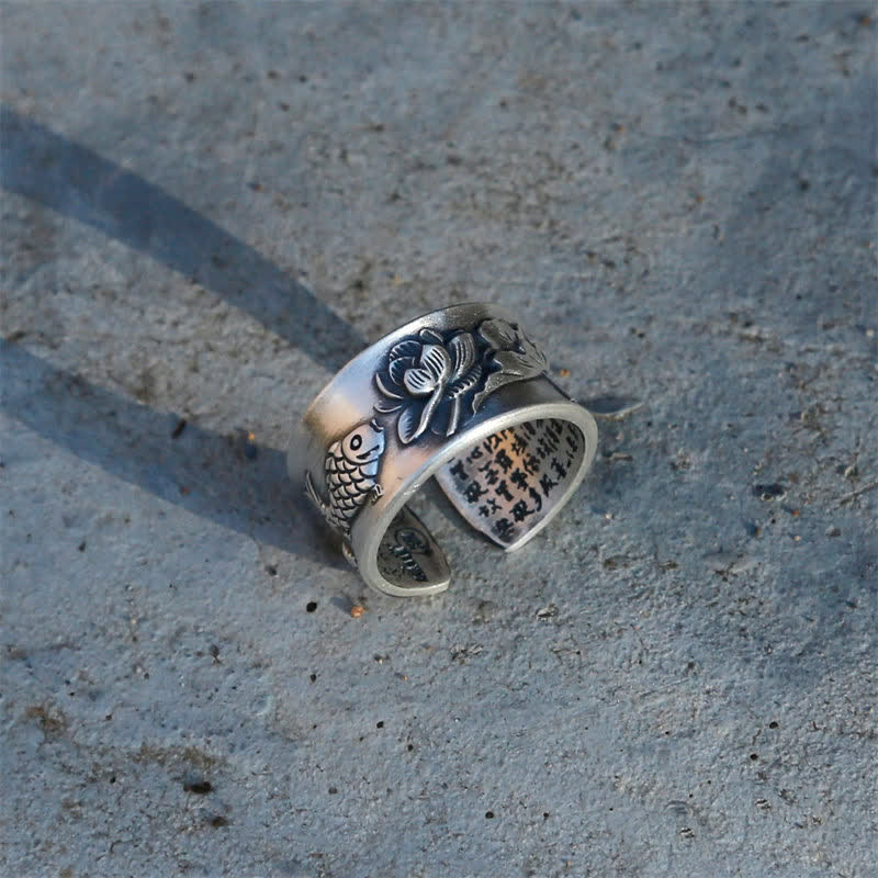KarmaRipple's 999 Sterling Silver Fortune Koi Fish Lotus Heart Sutra Wealth Ring p8