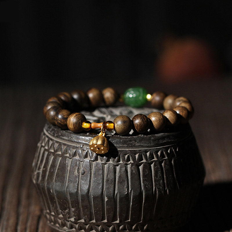 KarmaRipple's 999 Gold Brunei Agarwood Cyan Jade Lotus Flower Peace Strength Bracelet p20