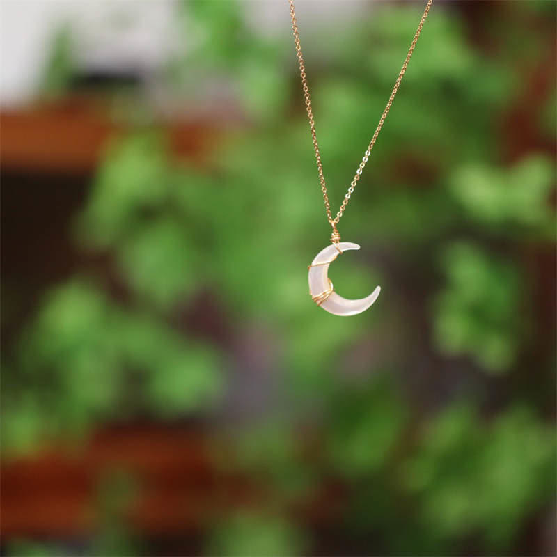 KarmaRipple's Authentic Tridacna Stone Crescent Moon Blessing Pendant Necklace p5
