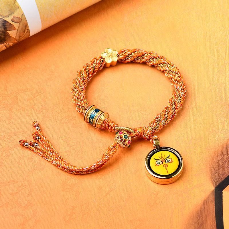 KarmaRipple's Tibet Handmade Five God Of Wealth Fortune Thangka Amulet Prayer Wheel Flower Talisman Weave String Bracelet p10