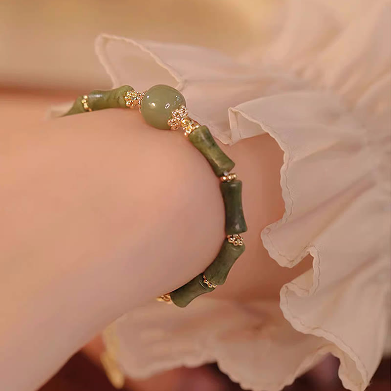 KarmaRipple's 14K Bronze Plated Peridot Hetian Jade Bamboo Pattern Fortune Bracelet p5