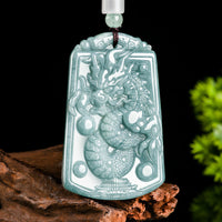 KarmaRipple's Year Of The Dragon Chinese Zodiac Dragon Travels The World Jade Strength Pendant Necklace