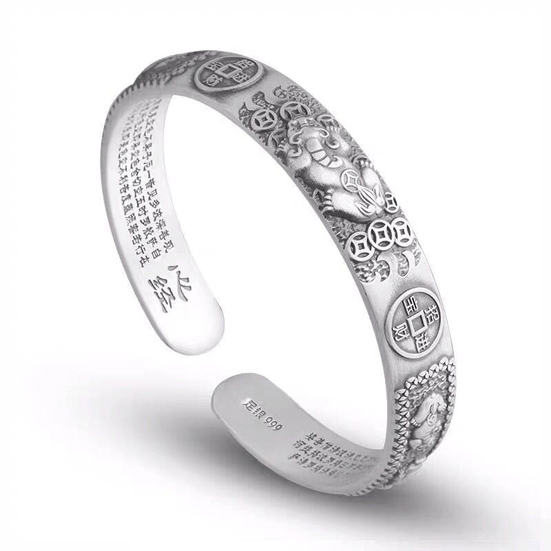 KarmaRipple's Tibetan PiXiu Heart Sutra Coin Ivory Bronze Wealth Bracelet Adjustable Bangle p8