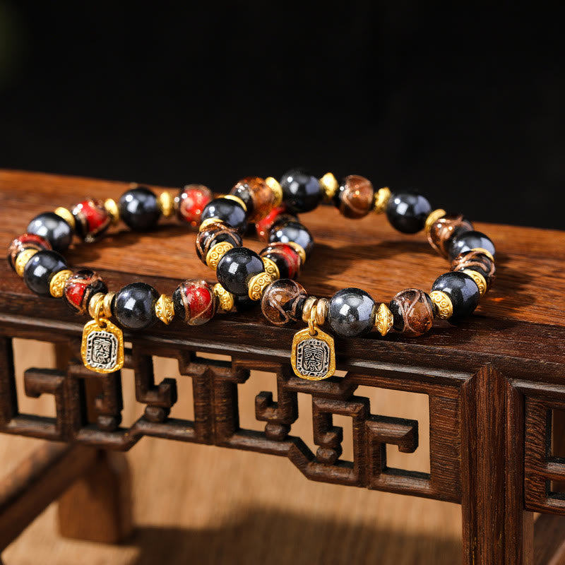 KarmaRipple's Tibetan Zakiram Goddess of Wealth Liuli Glass Incense Ash Porcelain Bead Fortune Bracelet ( p10