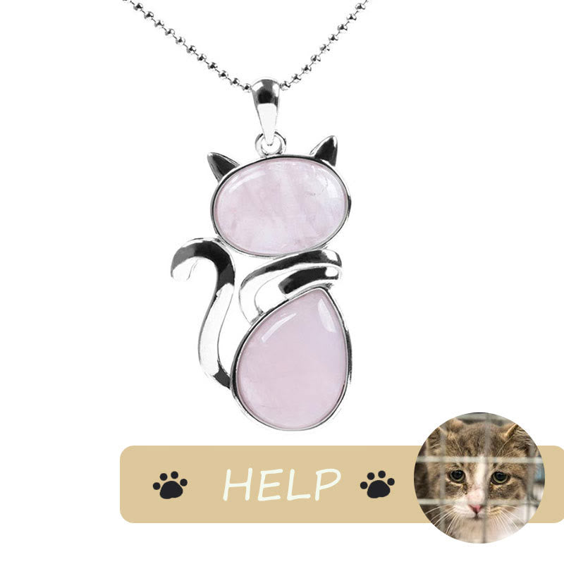 KarmaRipple's "Save A Cat" Cute Cat Pattern Authentic Gemstone Protection Cat-Loving Necklace Pendant p28
