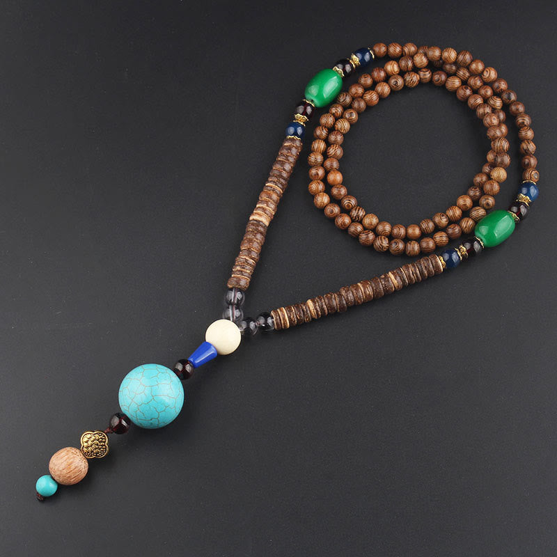 KarmaRipple's Tibetan Wenge Wood Bodhi Seed Agate Balance Peace Pendant Necklace p33