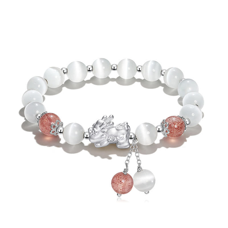 KarmaRipple's Authentic Cat's Eye Moonstone Strawberry Quartz PiXiu Support Bracelet p2