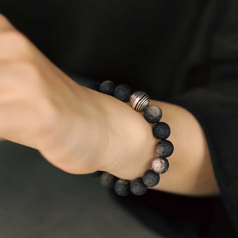 KarmaRipple's Authentic Silver Sheen Obsidian Lunar Meteorite Protection Bracelet p6