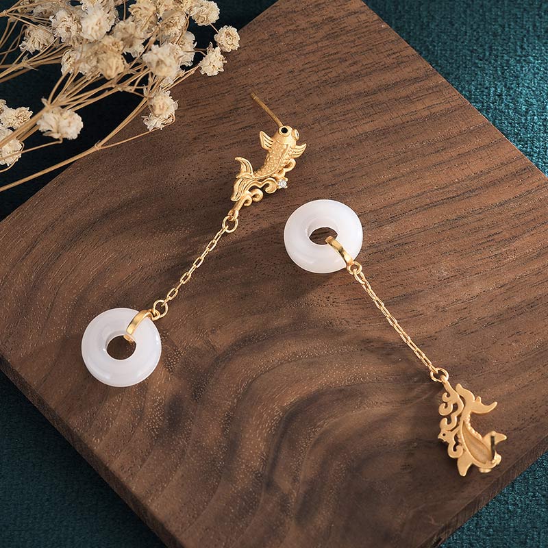 KarmaRipple's FengShui Koi Ivory Jade Fortune Earrings p5