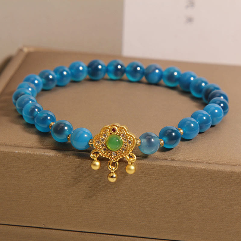 KarmaRipple's Blue Candy Agate Chinese Lock Talisman Balancing Bracelet p5