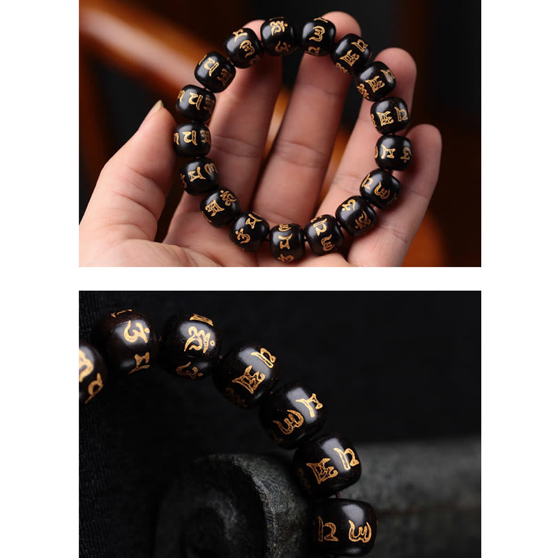 KarmaRipple's Tibetan Ebony Wood Om Mani Padme Hum Engraved Peace Bracelet p7