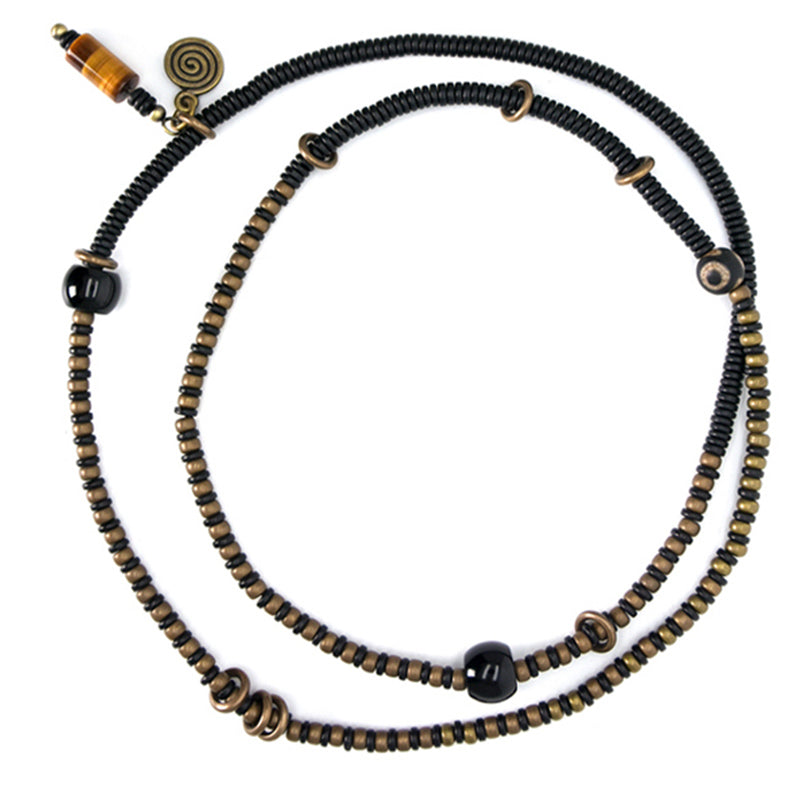 KarmaRipple's Ebony Wood Dzi Bead Bronze Peace Pair Bracelet Pendant Necklace p13