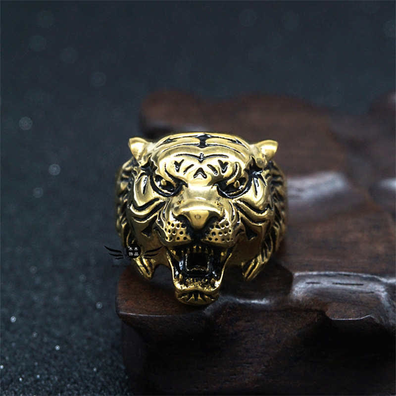 KarmaRipple's Men's Animal Tiger Head Titanium Steel Balance Calm Punk Rock Biker Ring p28