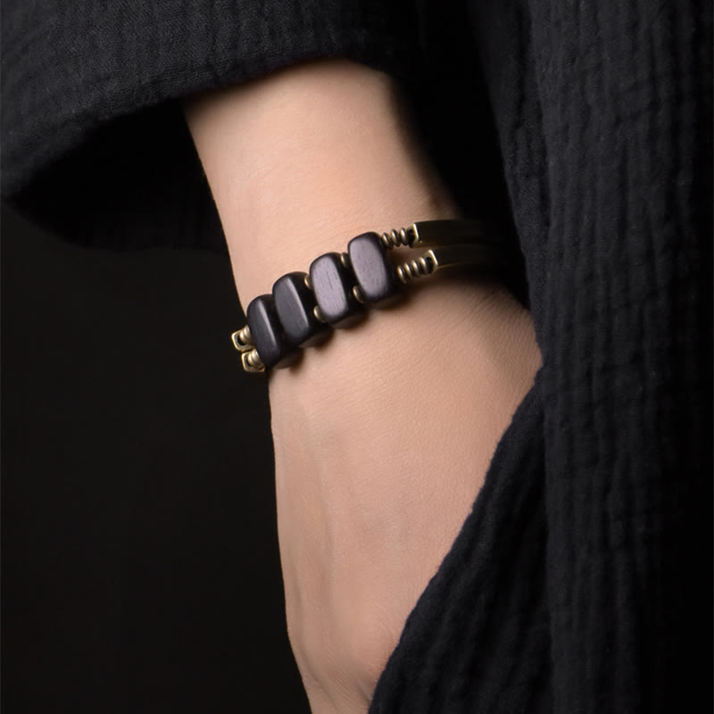 KarmaRipple's Tibetan Ebony Wood Bronze Balance Double Layer Bracelet p5