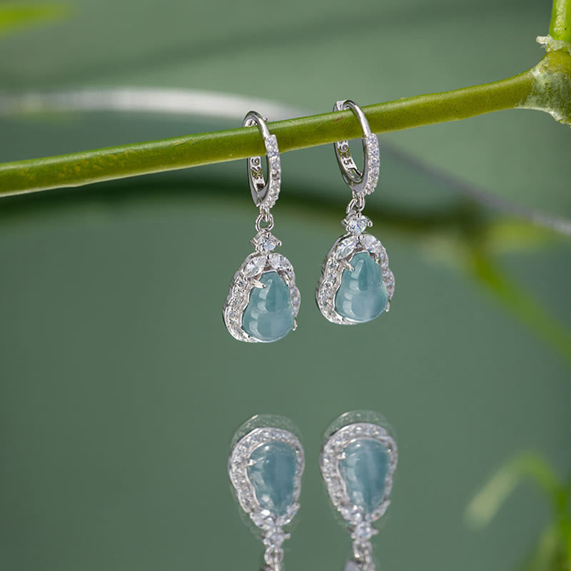 KarmaRipple's 925 Sterling Silver Green Jade Gourd Abundance Drop Earrings p3