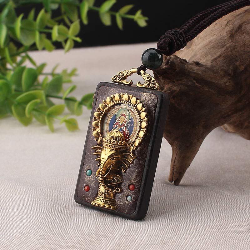 KarmaRipple's Ebony Wood Elephant God of Fortune Buddha Blessing Pendant String Necklace p8