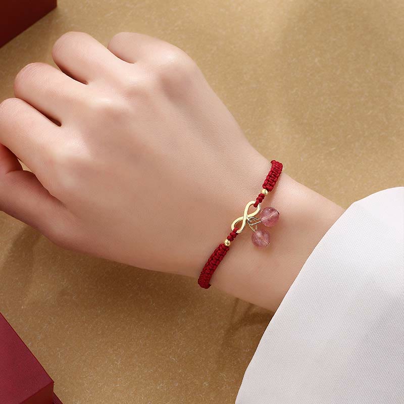 KarmaRipple's Strawberry Quartz Gemstone Endless Weave Love Balancing Red String Weave Bracelet p6