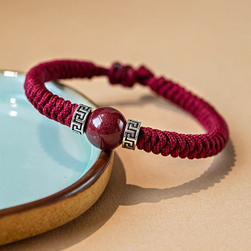 KarmaRipple's 925 Sterling Silver Authentic Cinnabar Bead Calm Handmade Woven String Bracelet p6