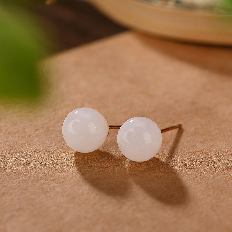 KarmaRipple's 925 Sterling Silver Round Ivory Jade Blessing Stud Earrings p17