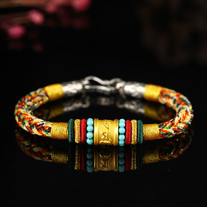 KarmaRipple's Tibet 999 Gold Om Mani Padme Hum Handmade Eight Thread Peace Weave Fortune Bracelet p4