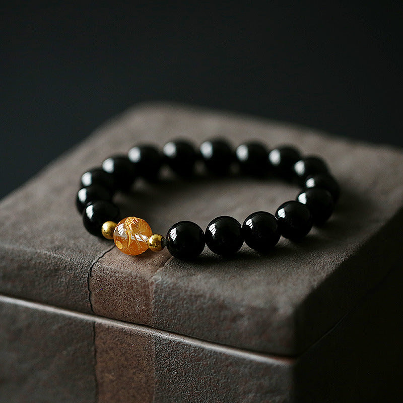 KarmaRipple's Authentic Black Obsidian Ivory Gemstone Black Onyx Dragon Strength Bracelet p1