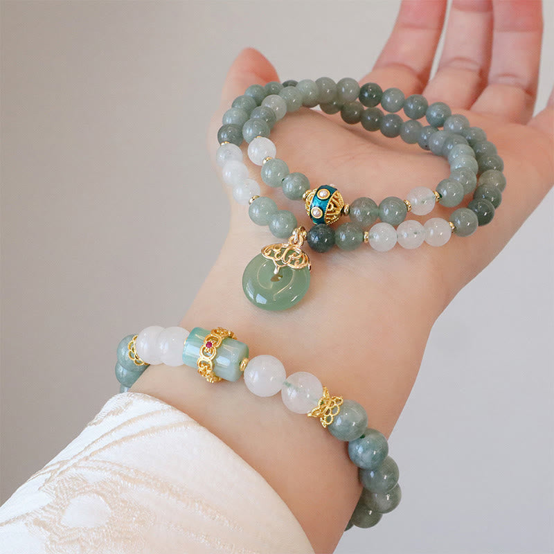 KarmaRipple's Single Double Layer Jade Peace Buckle Fortune Bracelet p7
