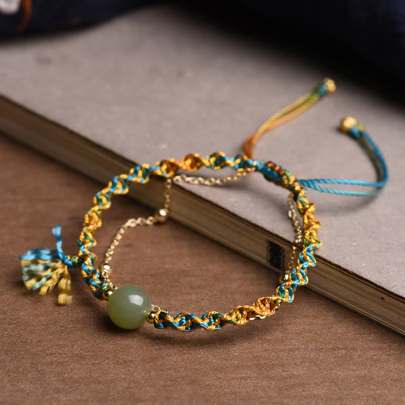 KarmaRipple's Handmade Colorful Rope Fortune Jade Bead Abundance Double Layer Bracelet p5