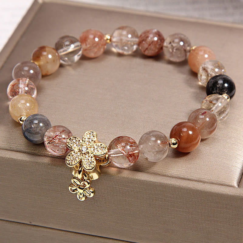 KarmaRipple's Multicolored Rutilated Quartz Citrine Wealth Protection Flower Bracelet p1