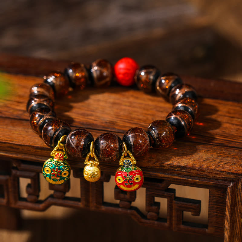 KarmaRipple's Gold Swallowing Beast Family Colorful Cinnabar Bead Bracelet p31