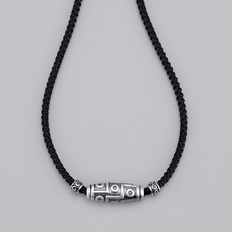 KarmaRipple's 999 Sterling Silver Nine-Eye Dzi Bead Pattern Protection Rope Pendant Necklace p17