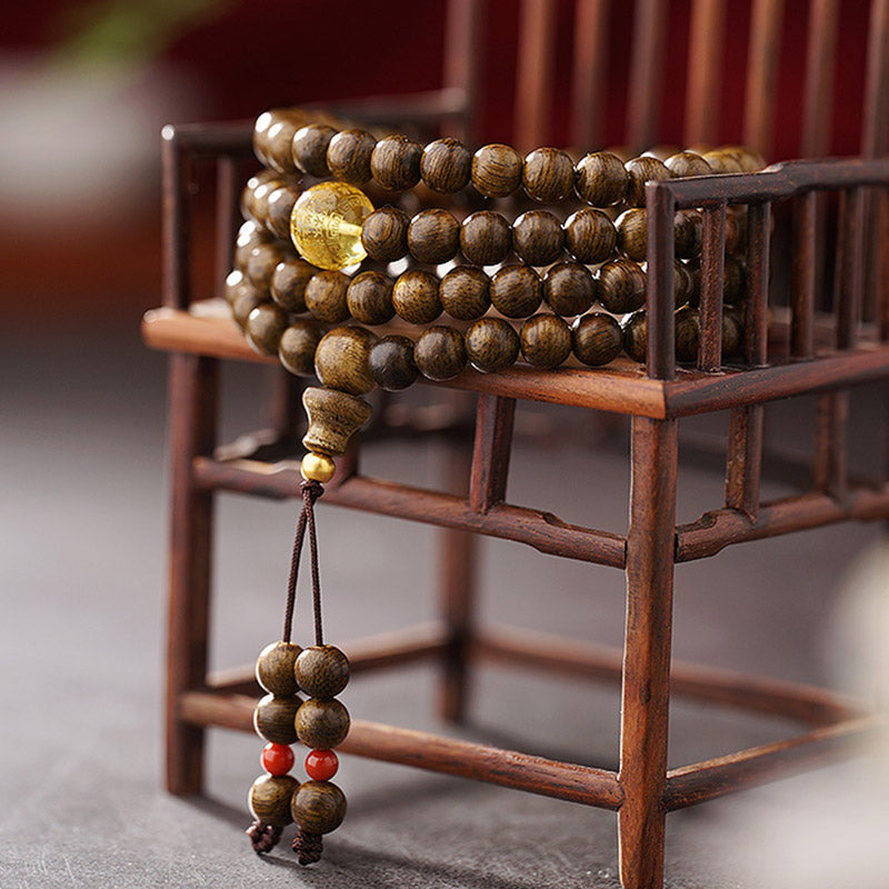 KarmaRipple's 108 Mala Beadwork 999 Gold Brunei Agarwood Heart Sutra Amber Red Agate Strength Meditation Bracelet p9
