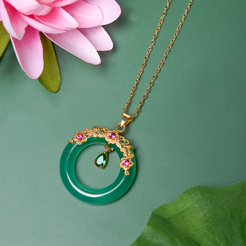 KarmaRipple's Green Chalcedony Peace Buckle Design Strength Pendant Necklace p9