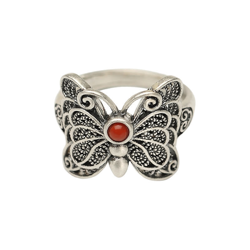 KarmaRipple's 925 Sterling Silver Red Agate Butterfly Self-acceptance Ring Earrings Set p11