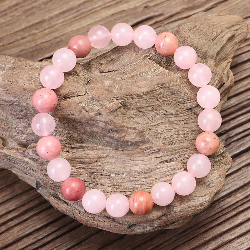 KarmaRipple's 108 Mala Beadwork Pink Gemstone Love Tassel Bracelet p5