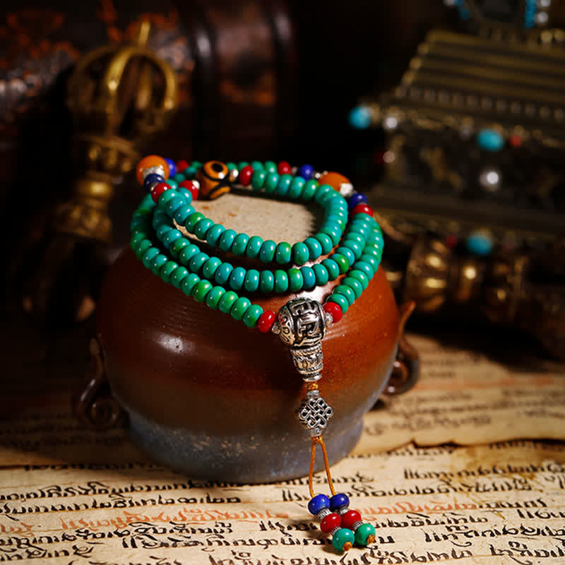 KarmaRipple's 108 Mala Beadwork Tibetan Turquoise Dzi Bead Protection Bracelet p5