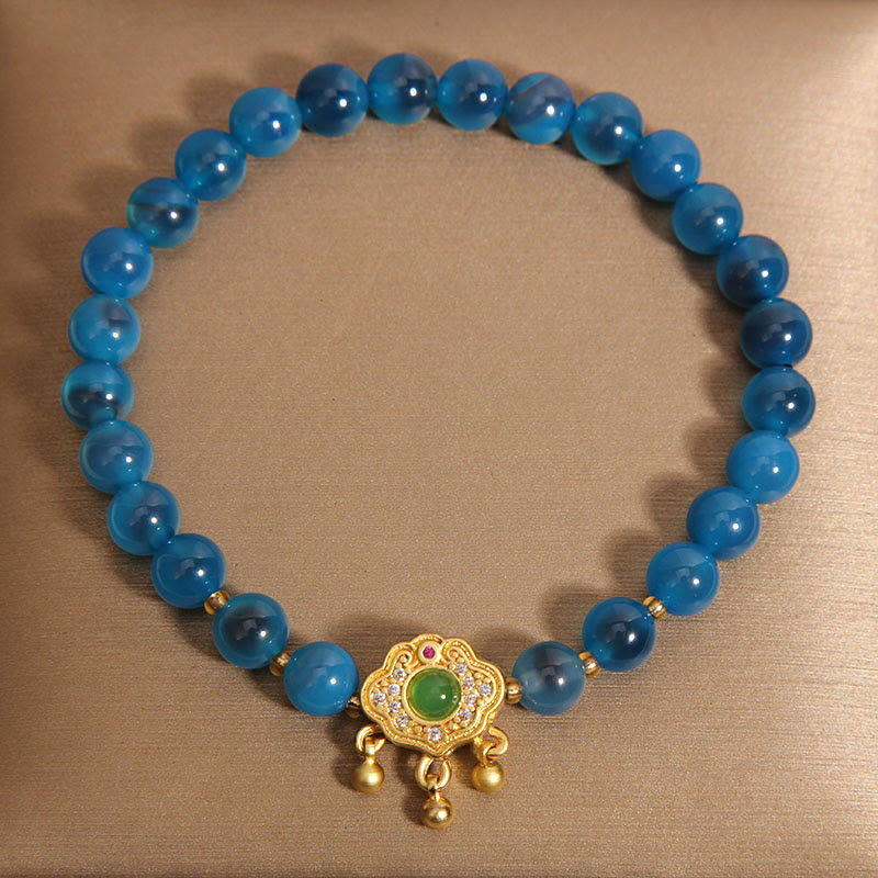 KarmaRipple's Blue Candy Agate Chinese Lock Talisman Balancing Bracelet p2