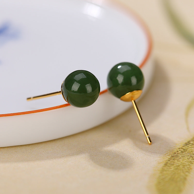 KarmaRipple's 925 Sterling Silver Round Cyan Jade Balancing Calm Stud Earrings p2