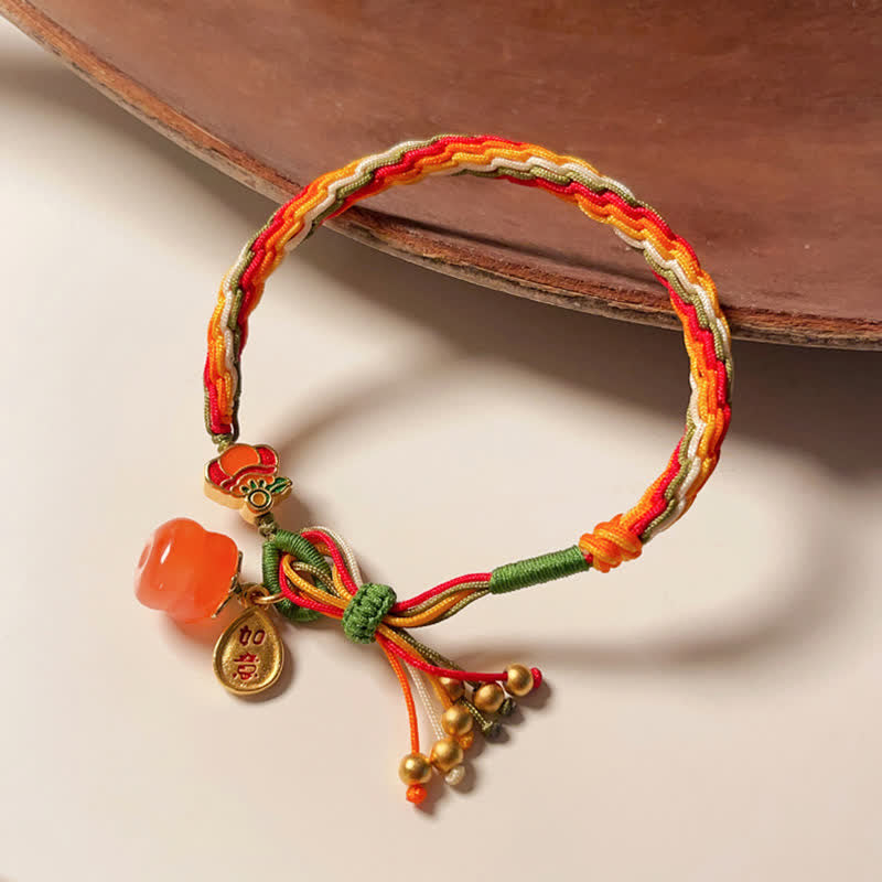 KarmaRipple's Persimmon Red Agate Strength Reincarnation Weave Braid String Bracelet p11