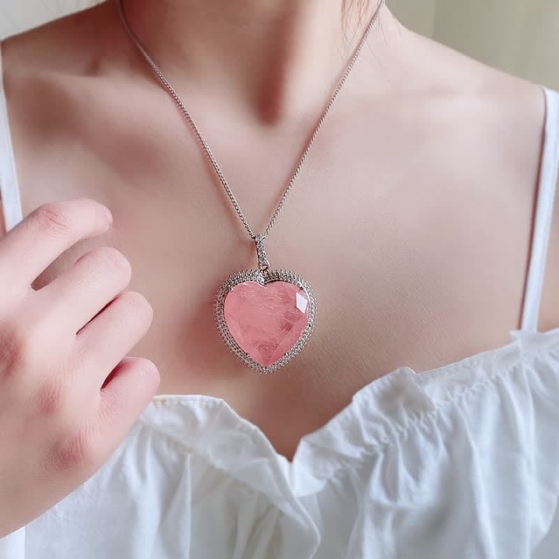 KarmaRipple's Rose Quartz Gemstone Love Heart Relationships Pendant Necklace p4
