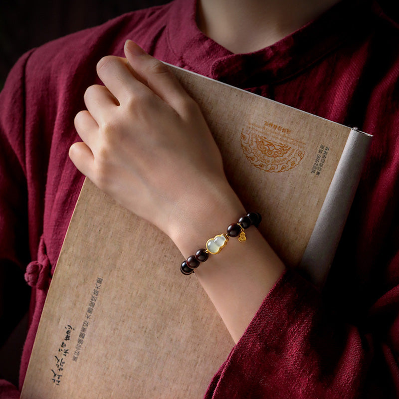 KarmaRipple's Small Leaf Red Sandalwood Gourd Jade Calm Relaxation Bracelet p8