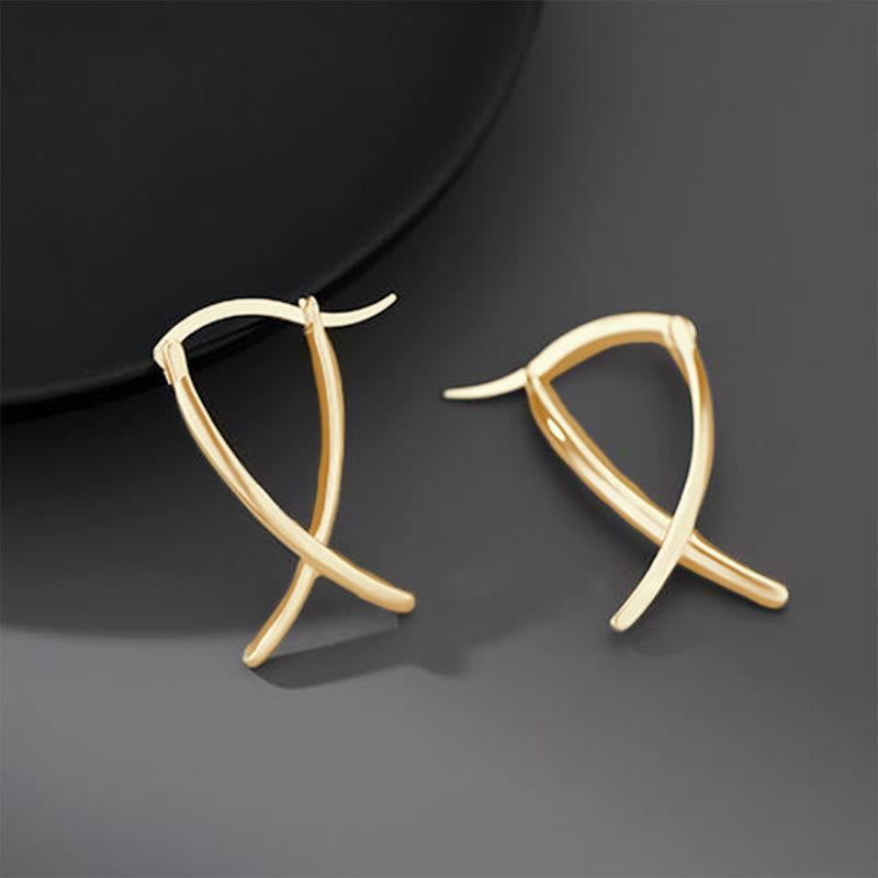 KarmaRipple's Geometric Cross Design Fortune Hoop Earrings p10