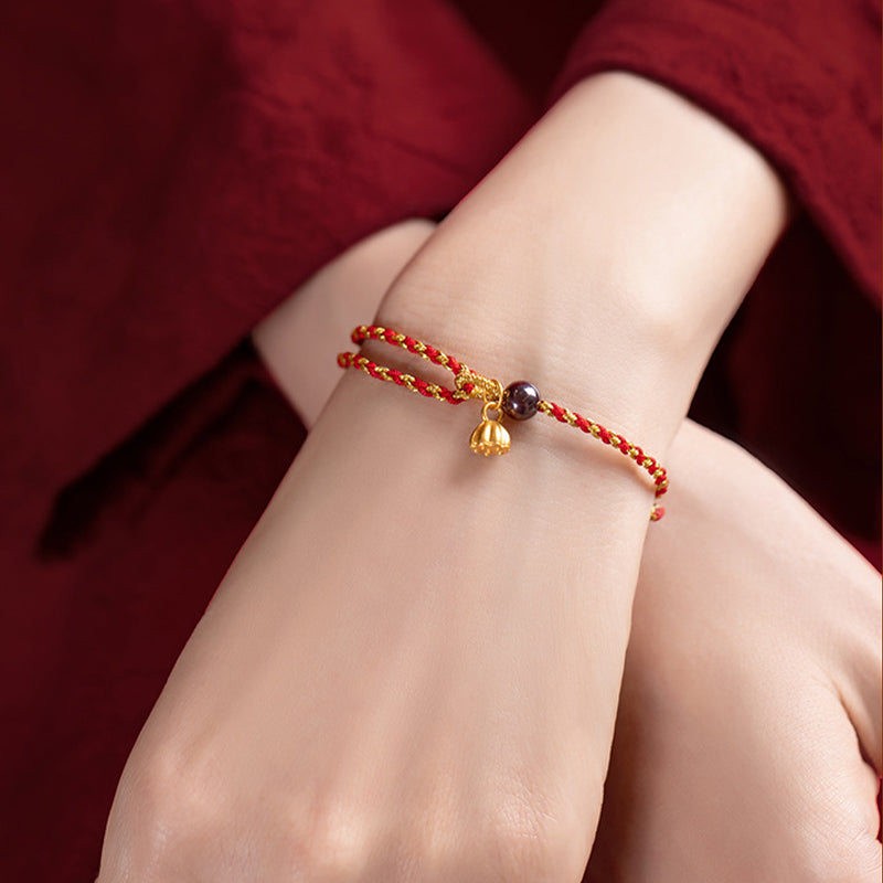 KarmaRipple's Handcrafted Red Gold Rope Lotus Peace And Joy Talisman Braid Bracelet p15