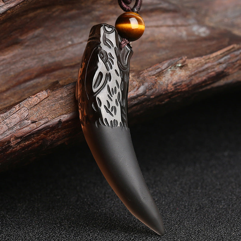 KarmaRipple's Authentic Ice Obsidian Wolf Tooth Pattern Courage Pendant Necklace p8