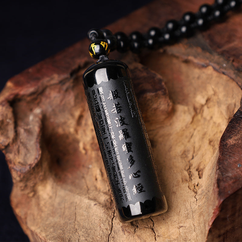 KarmaRipple's Authentic Black Obsidian Heart Sutra Purification Pendant Necklace p4