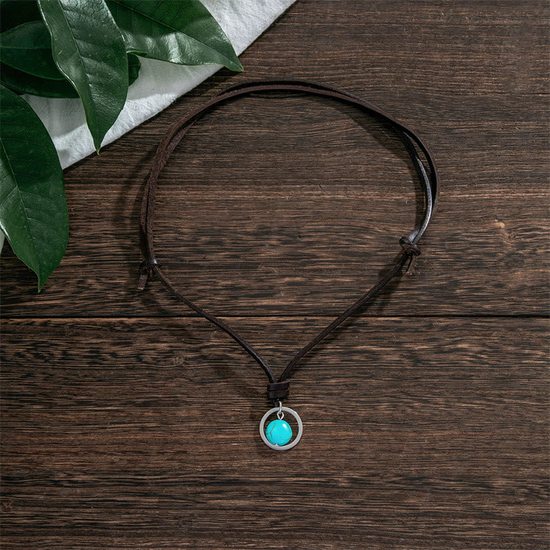 KarmaRipple's Round Turquoise Stone Protection Strength Pendant Necklace p3