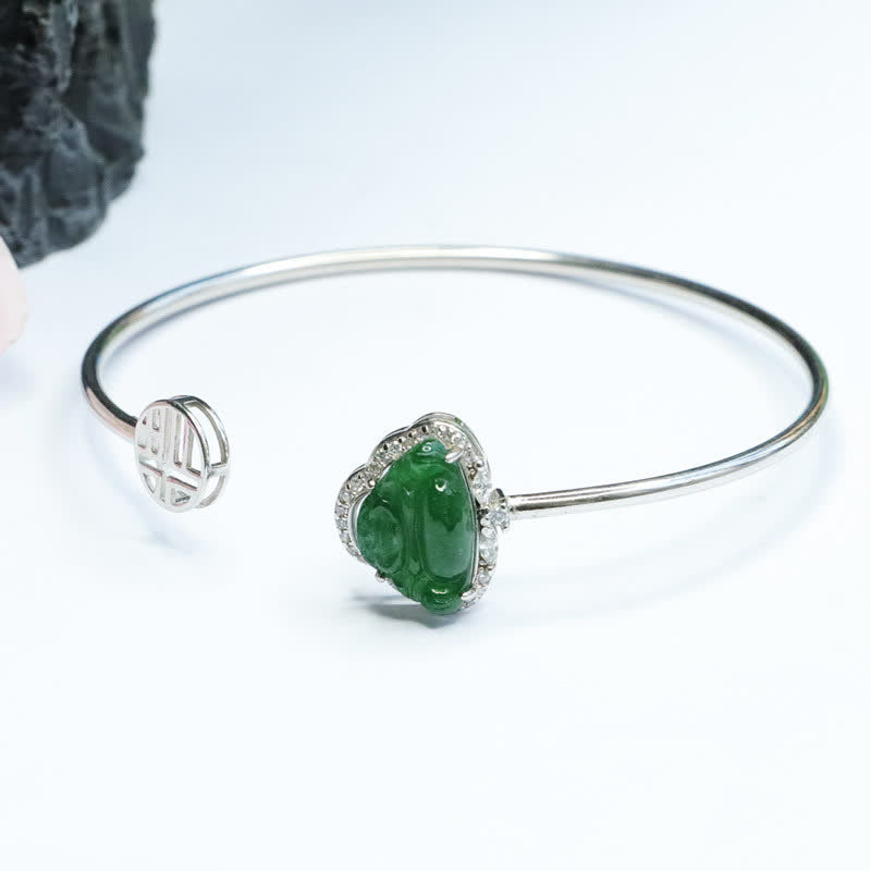 KarmaRipple's 925 Sterling Silver Laughing Buddha Jade Fortune Bracelet Bangle p8